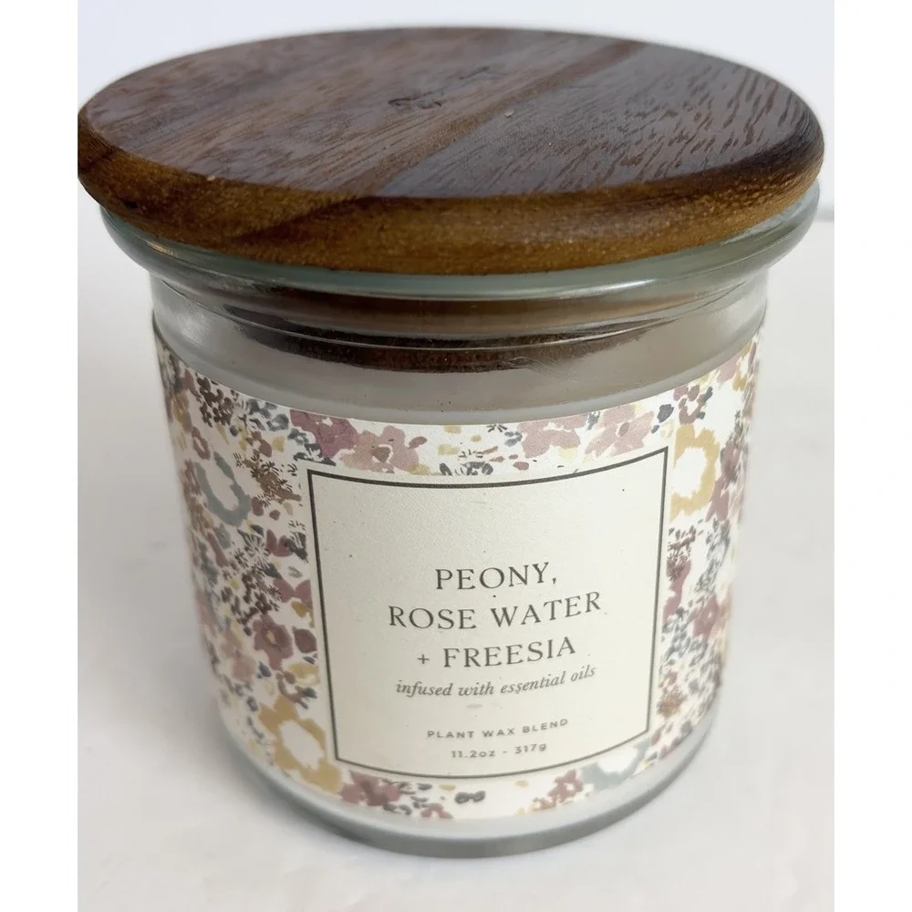 Threshold Peony Rose Water & Freesia Candle 11.2 Oz. Glass Jar Plant Wax Blend